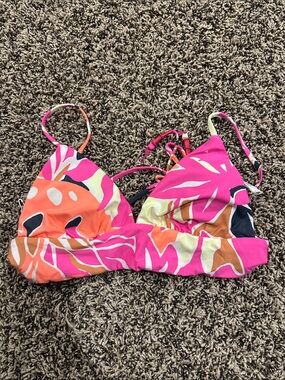 Maaji Pink Orange Neon Green Tropical Print Bikini Top